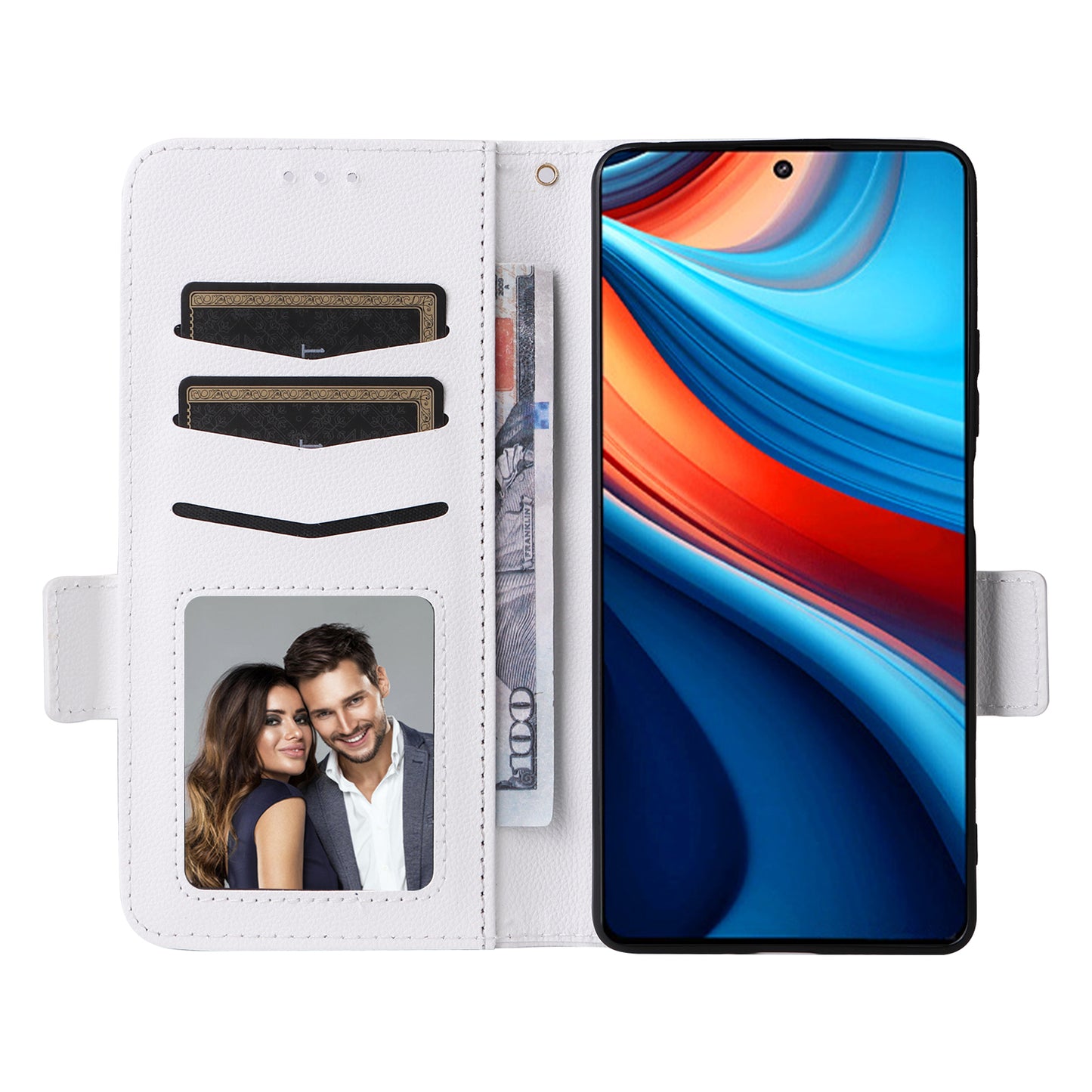 For Xiaomi Redmi Note 13R Pro 5G Phone Case PU Leather Card Slots Magnetic Closure Cover Full Protection - White