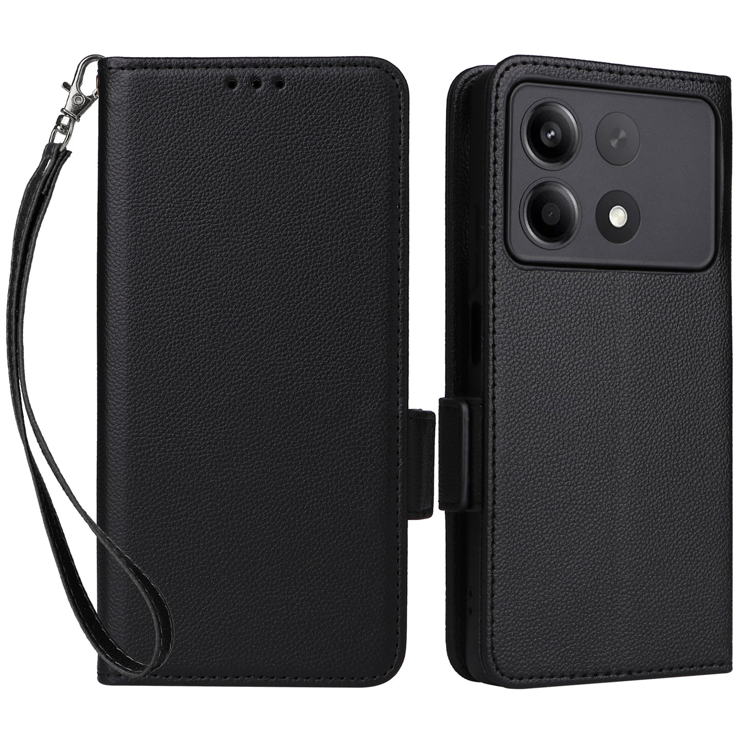 For Xiaomi Redmi Note 13R Pro 5G Phone Case PU Leather Card Slots Magnetic Closure Cover Full Protection - Black