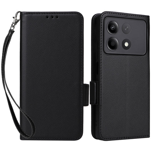 For Xiaomi Redmi Note 13R Pro 5G Phone Case PU Leather Card Slots Magnetic Closure Cover Full Protection - Black
