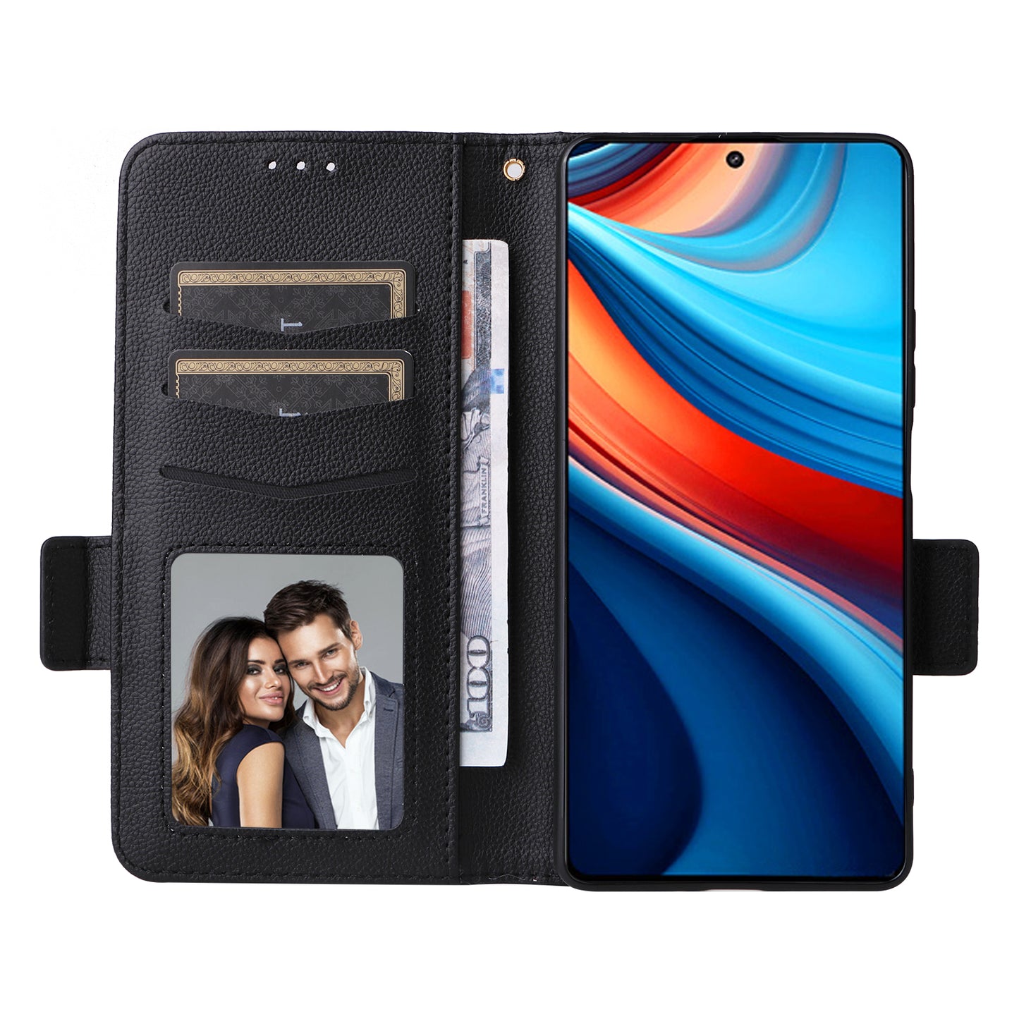 For Xiaomi Redmi Note 13R Pro 5G Phone Case PU Leather Card Slots Magnetic Closure Cover Full Protection - Black