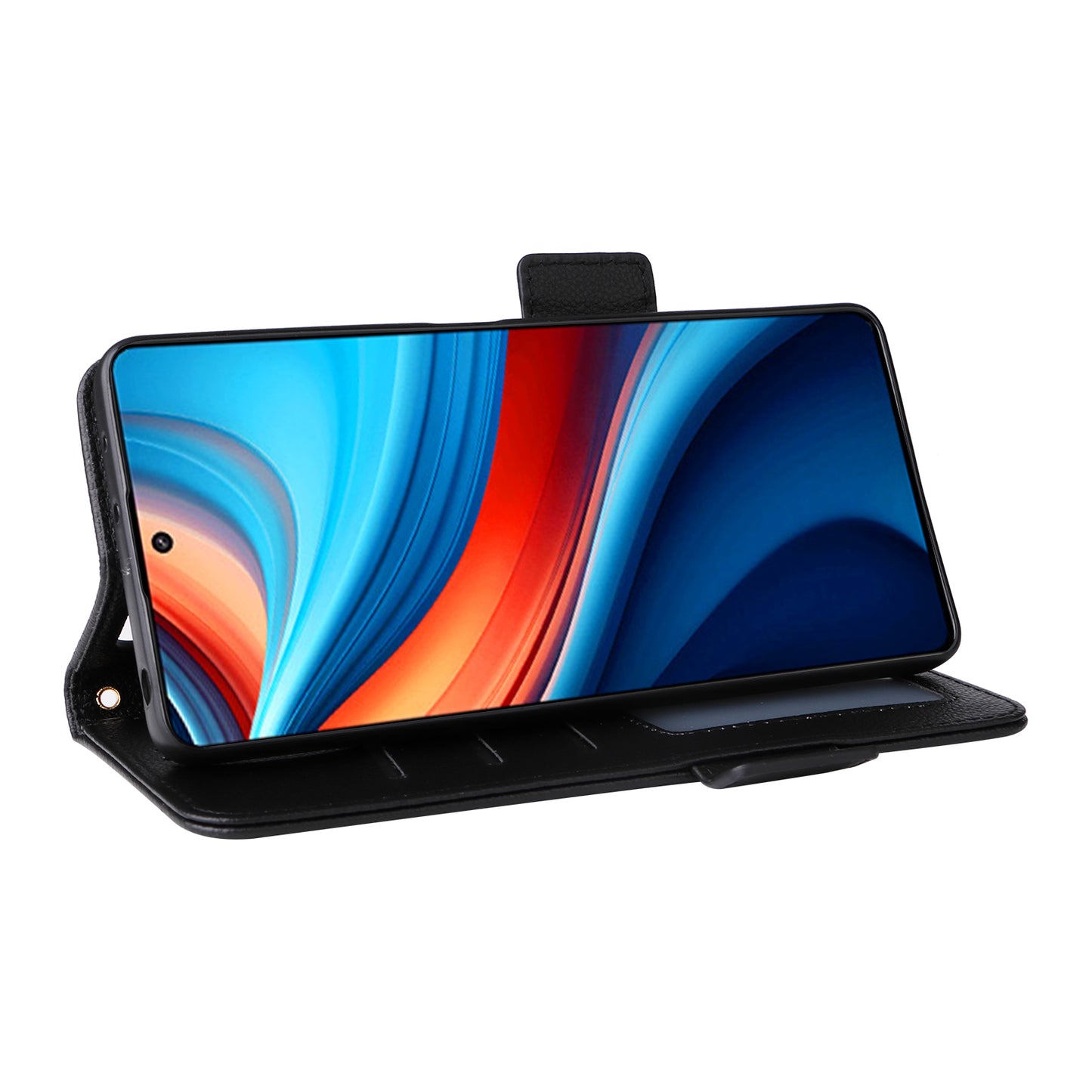 For Xiaomi Redmi Note 13R Pro 5G Phone Case PU Leather Card Slots Magnetic Closure Cover Full Protection - Black