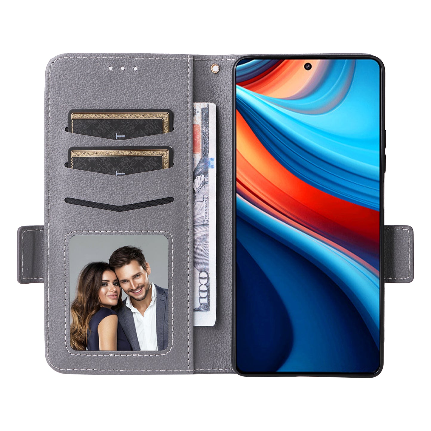 For Xiaomi Redmi Note 13R Pro 5G Phone Case PU Leather Card Slots Magnetic Closure Cover Full Protection - Grey