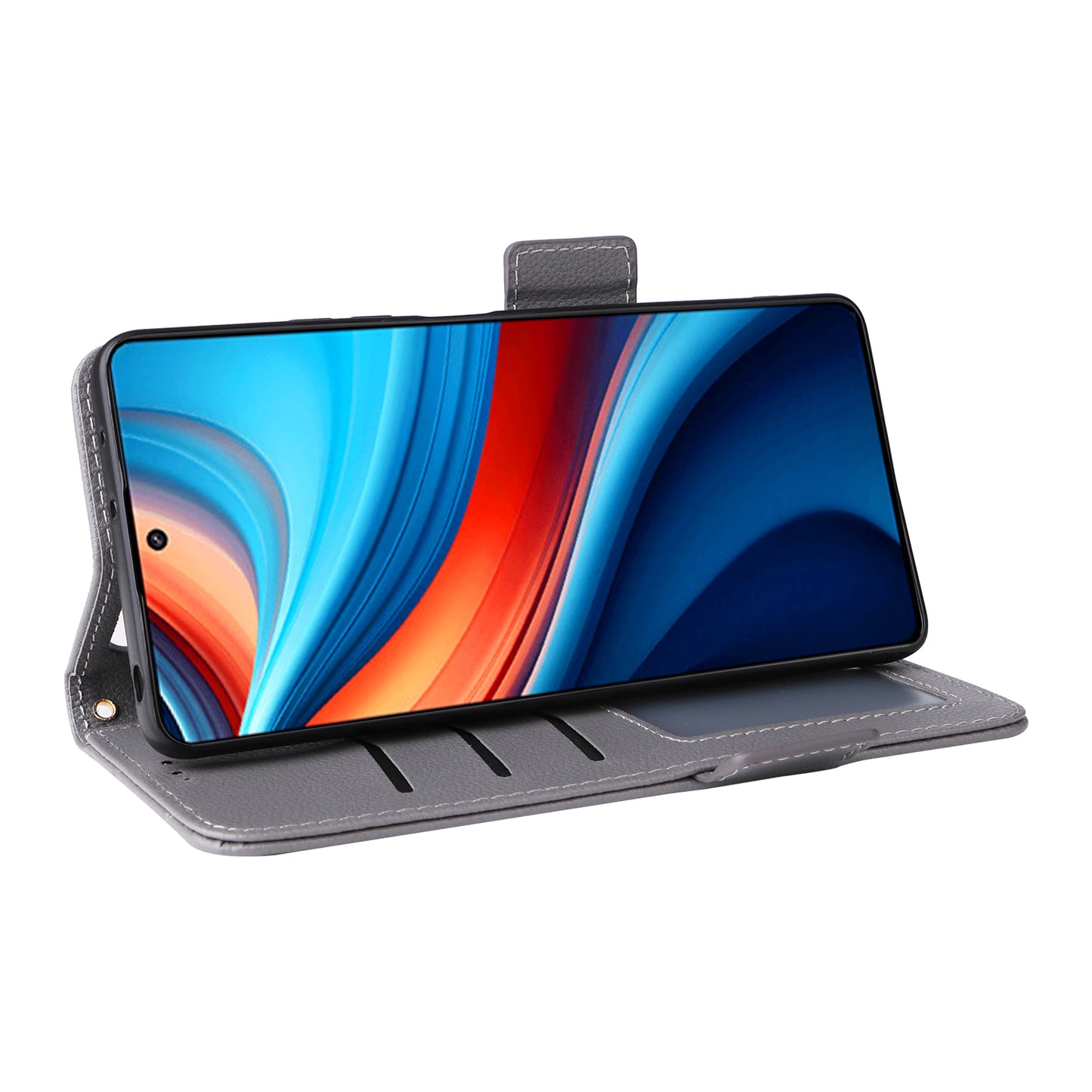For Xiaomi Redmi Note 13R Pro 5G Phone Case PU Leather Card Slots Magnetic Closure Cover Full Protection - Grey