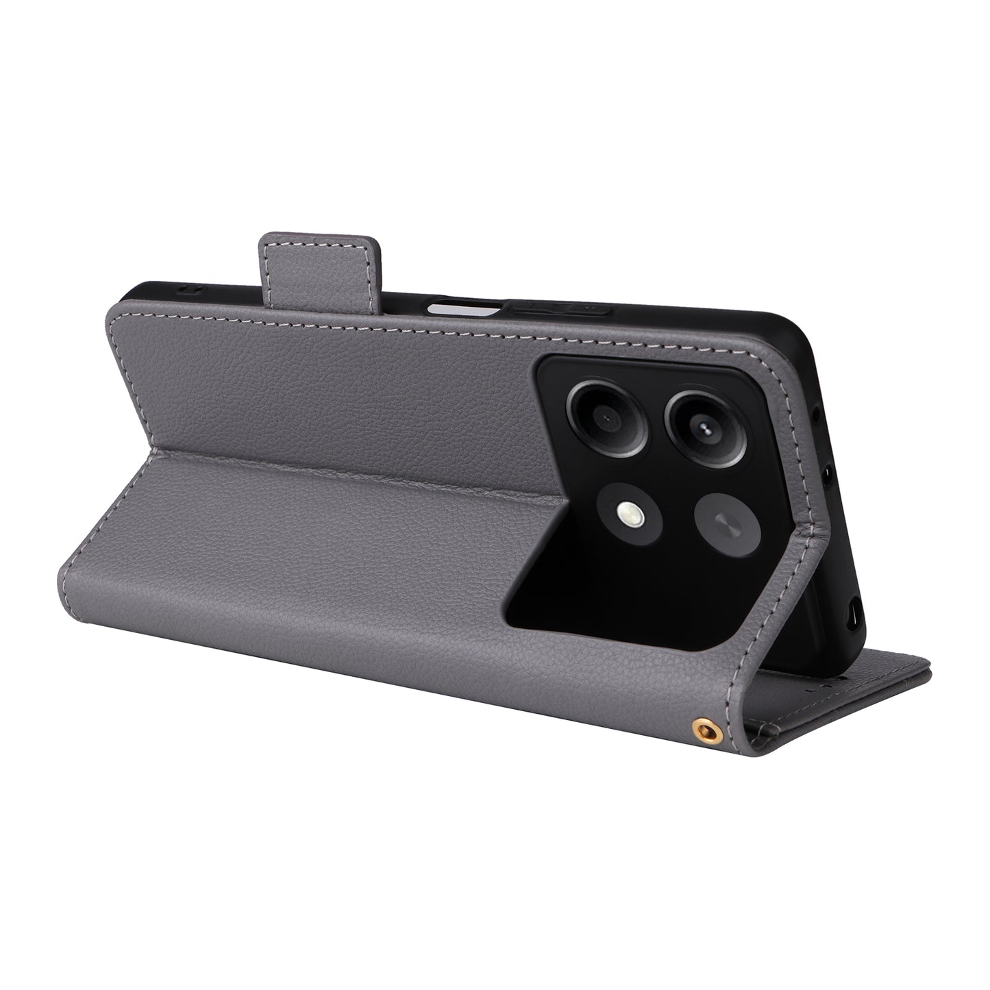 For Xiaomi Redmi Note 13R Pro 5G Phone Case PU Leather Card Slots Magnetic Closure Cover Full Protection - Grey