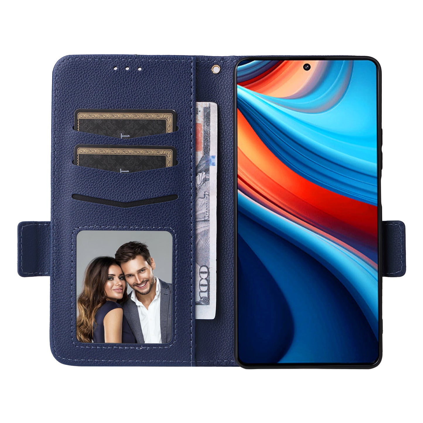 For Xiaomi Redmi Note 13R Pro 5G Phone Case PU Leather Card Slots Magnetic Closure Cover Full Protection - Dark Blue