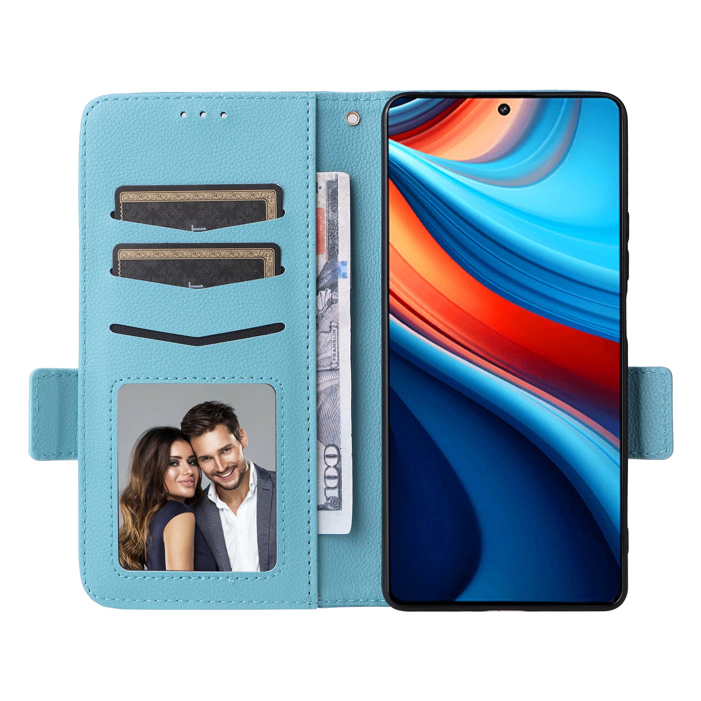 For Xiaomi Redmi Note 13R Pro 5G Phone Case PU Leather Card Slots Magnetic Closure Cover Full Protection - Baby Blue