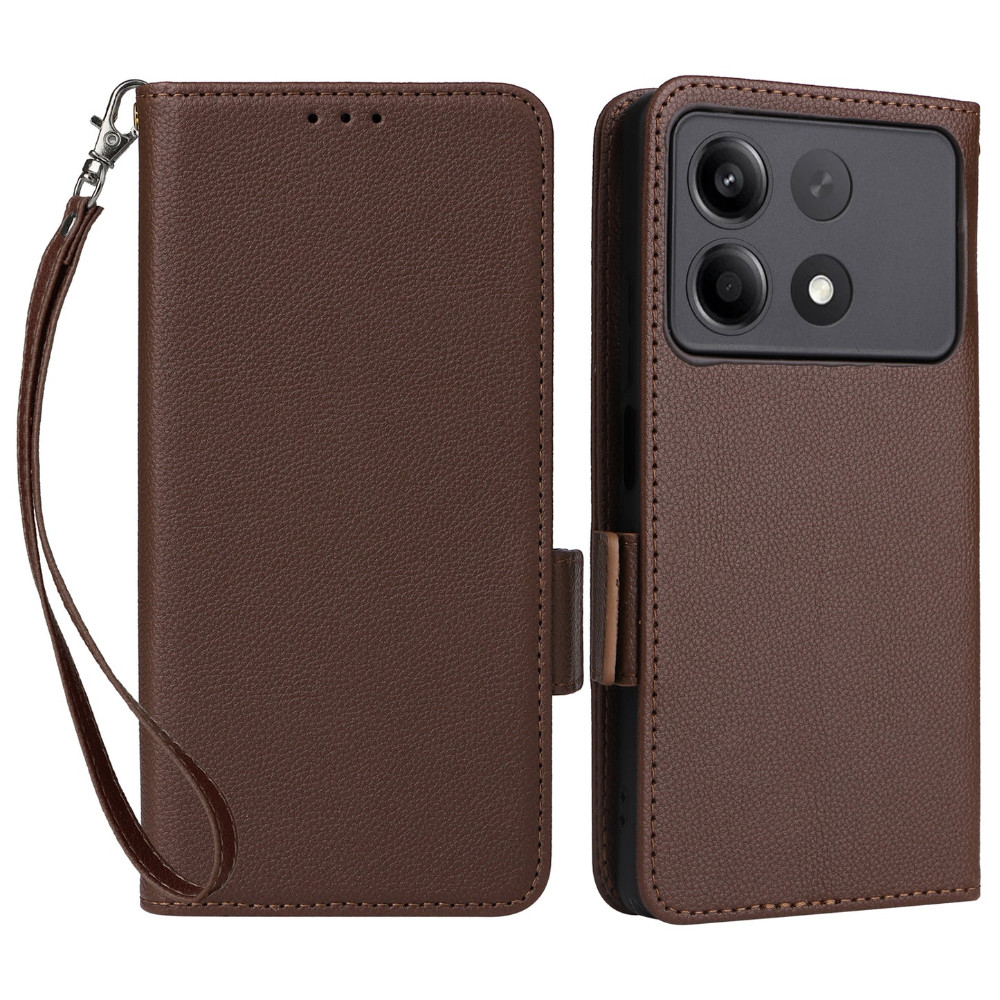 For Xiaomi Redmi Note 13R Pro 5G Phone Case PU Leather Card Slots Magnetic Closure Cover Full Protection - Brown
