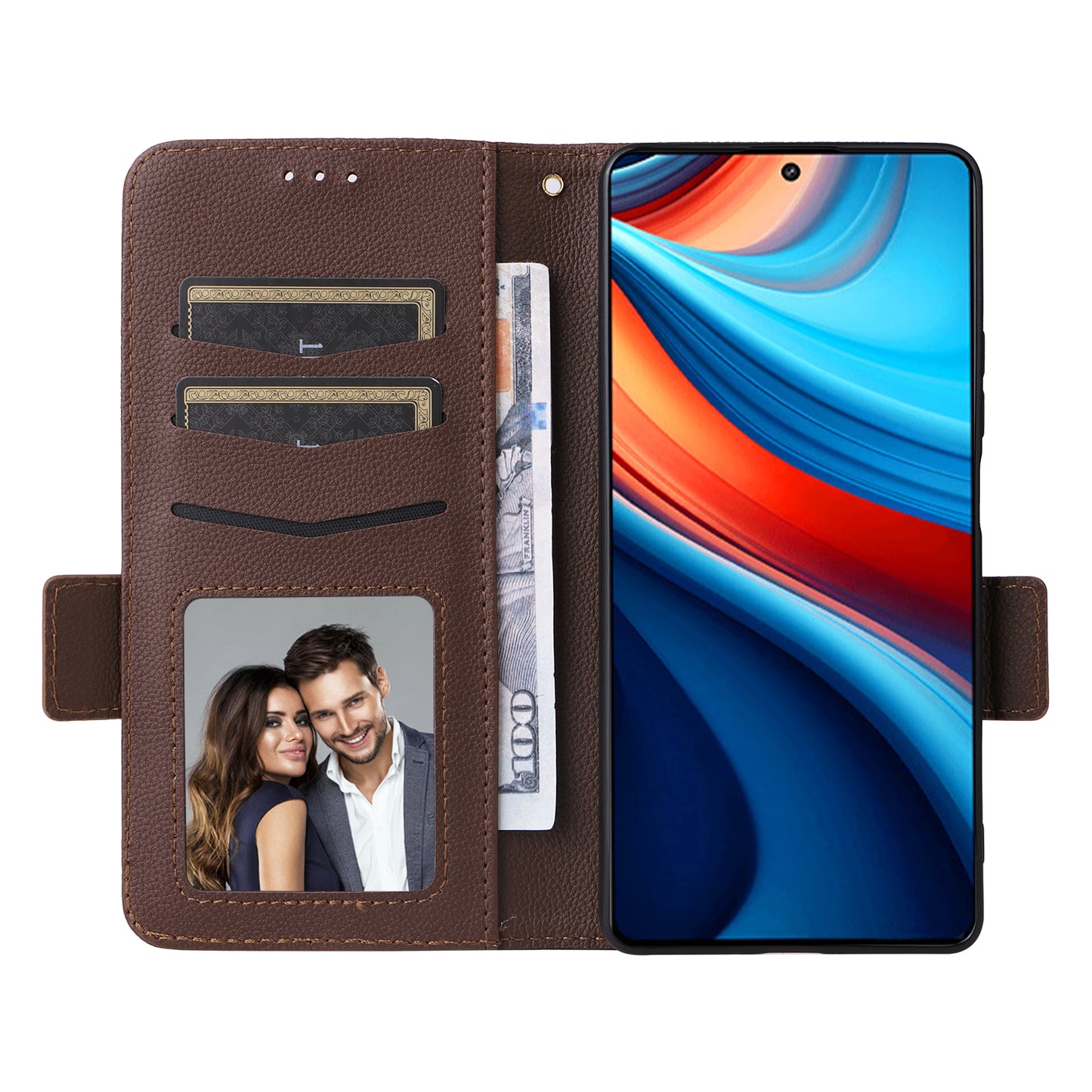 For Xiaomi Redmi Note 13R Pro 5G Phone Case PU Leather Card Slots Magnetic Closure Cover Full Protection - Brown