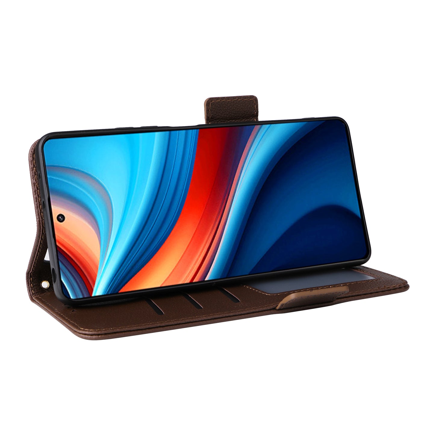 For Xiaomi Redmi Note 13R Pro 5G Phone Case PU Leather Card Slots Magnetic Closure Cover Full Protection - Brown