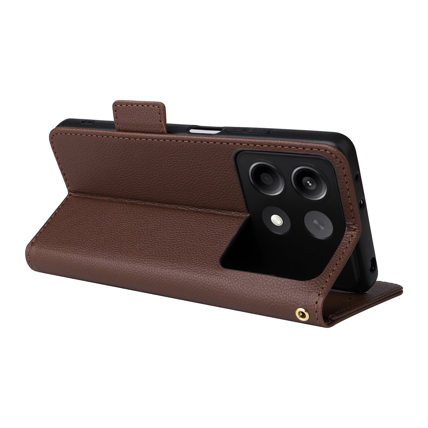For Xiaomi Redmi Note 13R Pro 5G Phone Case PU Leather Card Slots Magnetic Closure Cover Full Protection - Brown