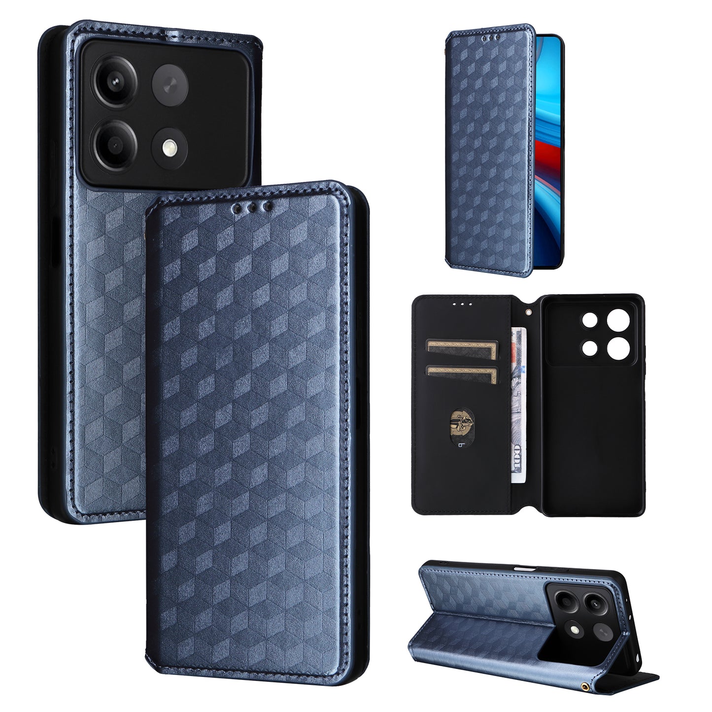 For Xiaomi Redmi Note 13R Pro 5G Cell Phone Case Stand Anti-Scratch Mobile Phone Cover - Blue