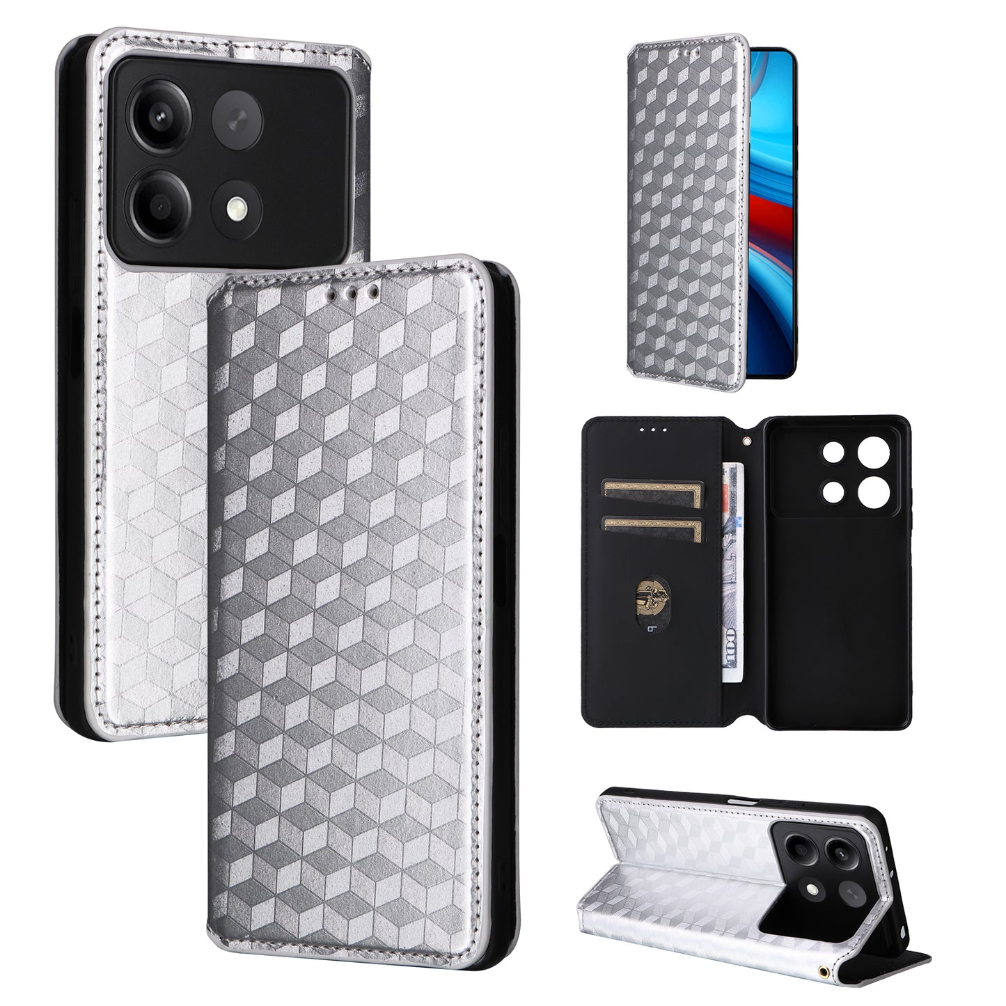 For Xiaomi Redmi Note 13R Pro 5G Cell Phone Case Stand Anti-Scratch Mobile Phone Cover - Silver