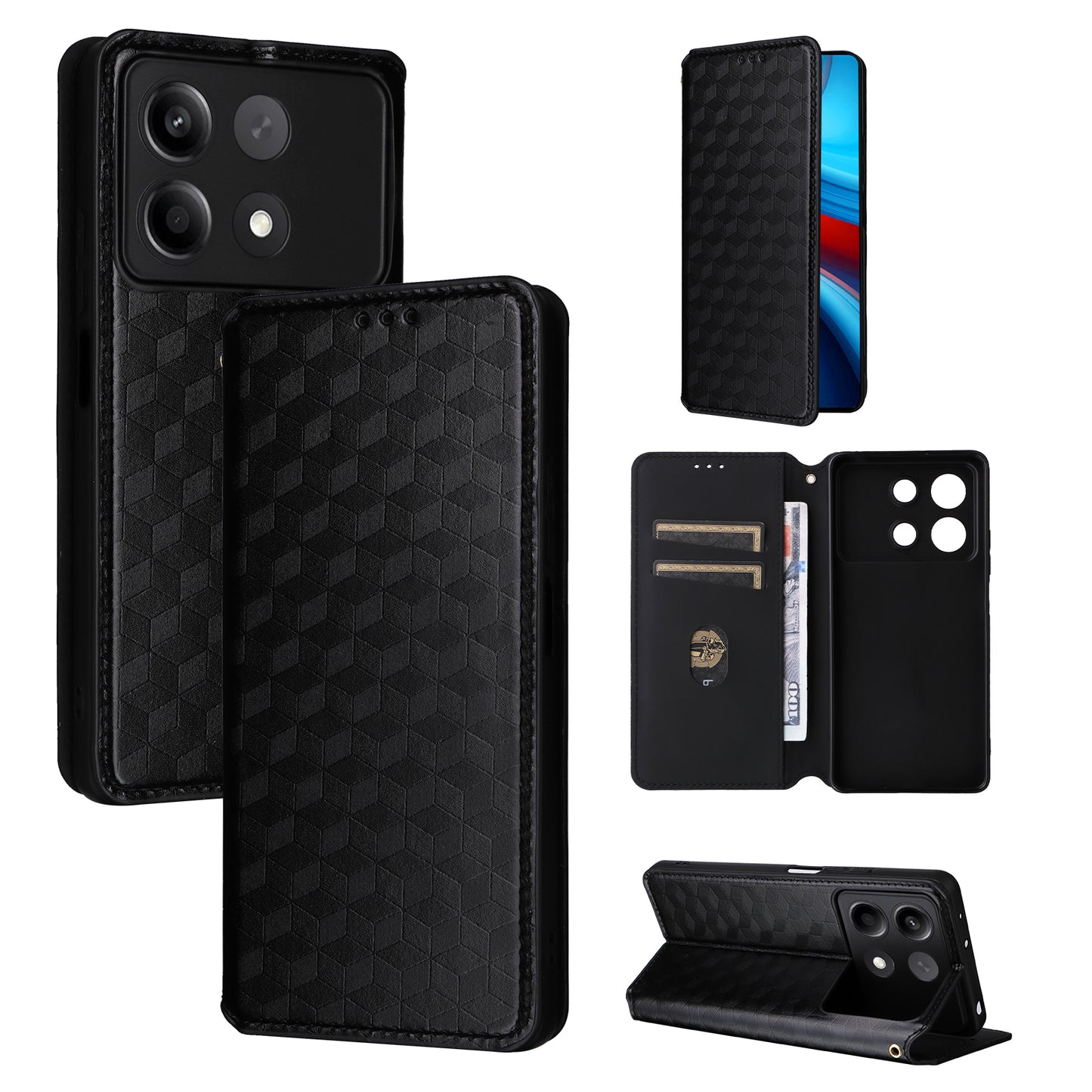 For Xiaomi Redmi Note 13R Pro 5G Cell Phone Case Stand Anti-Scratch Mobile Phone Cover - Black