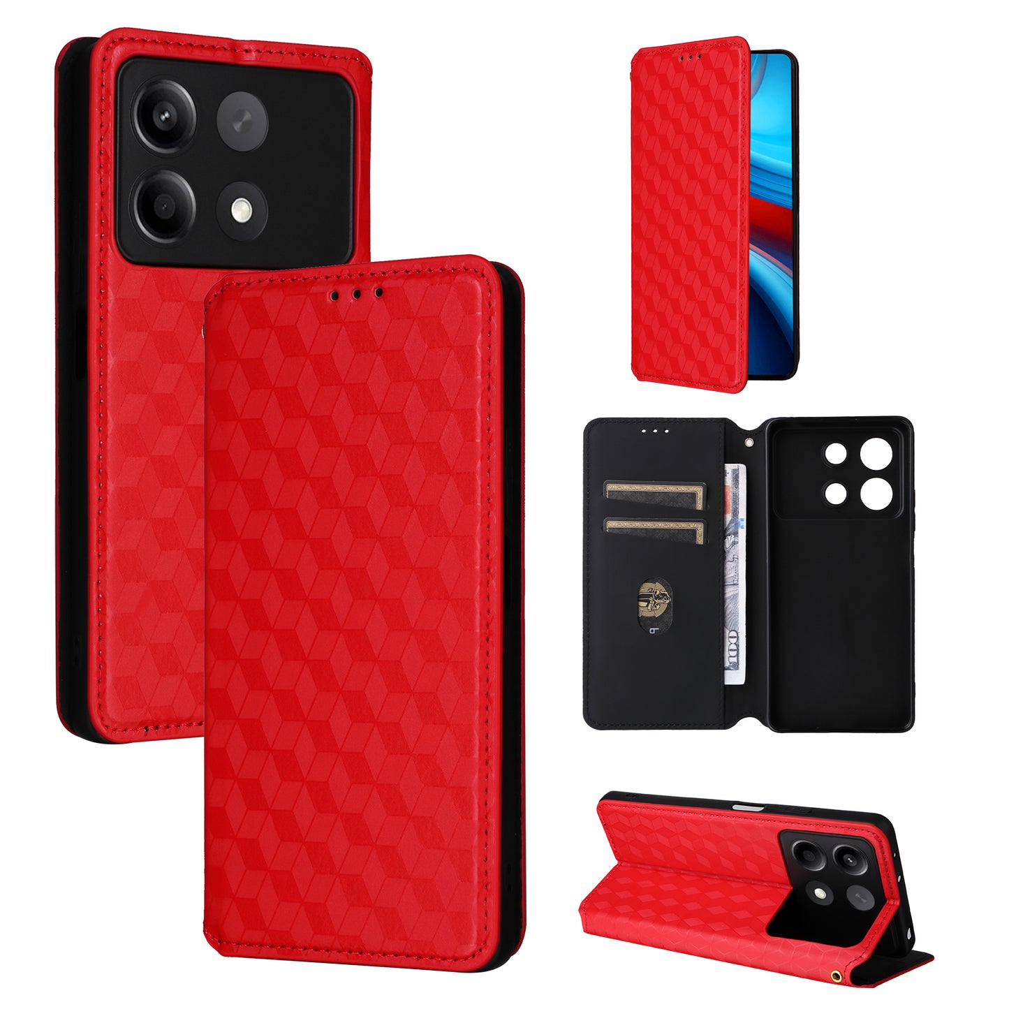For Xiaomi Redmi Note 13R Pro 5G Cell Phone Case Stand Anti-Scratch Mobile Phone Cover - Red