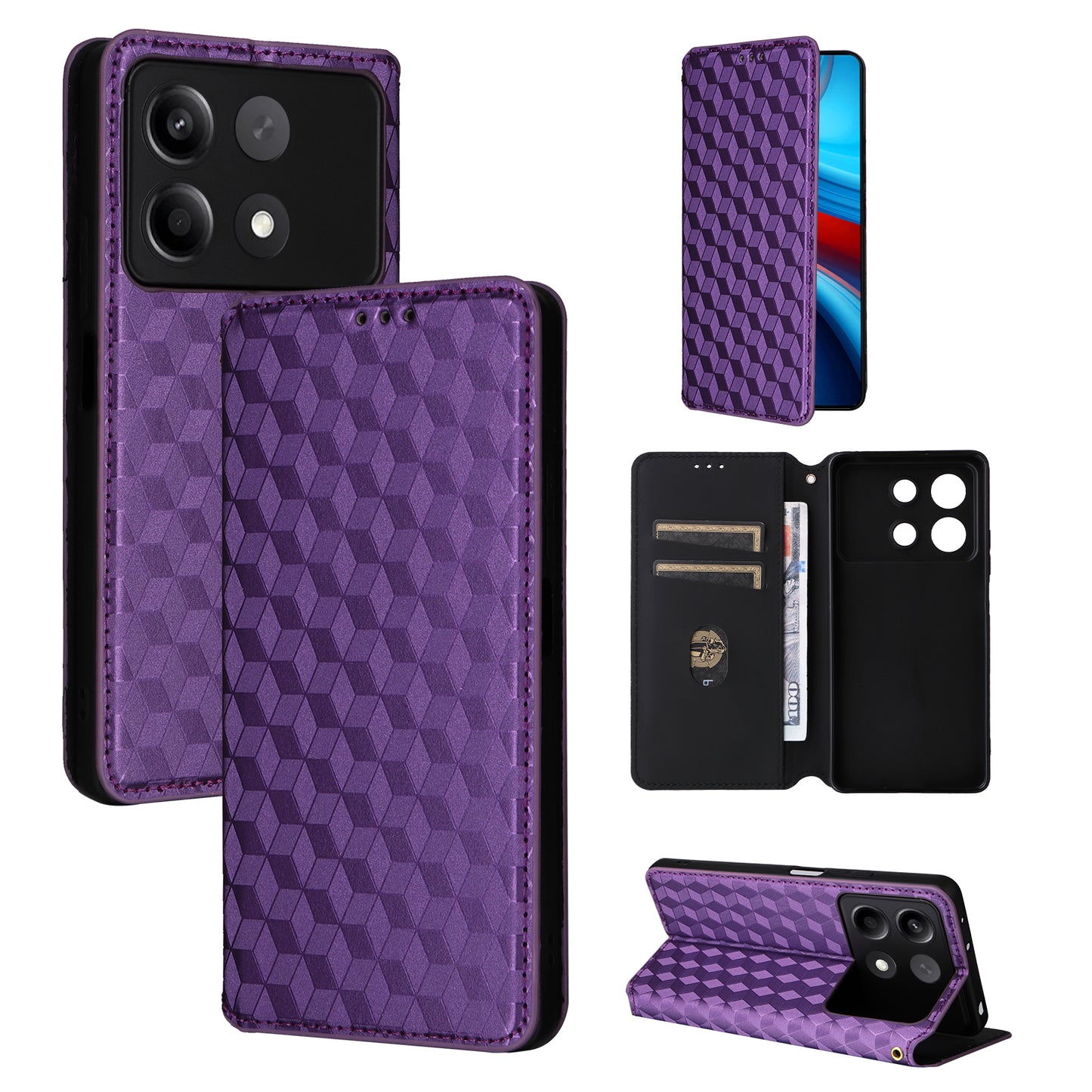 For Xiaomi Redmi Note 13R Pro 5G Cell Phone Case Stand Anti-Scratch Mobile Phone Cover - Purple