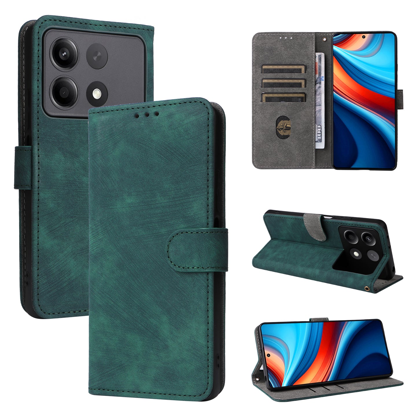 For Xiaomi Redmi Note 13R Pro 5G Case RFID Blocking Wallet PU Leather+TPU Phone Cover - Green