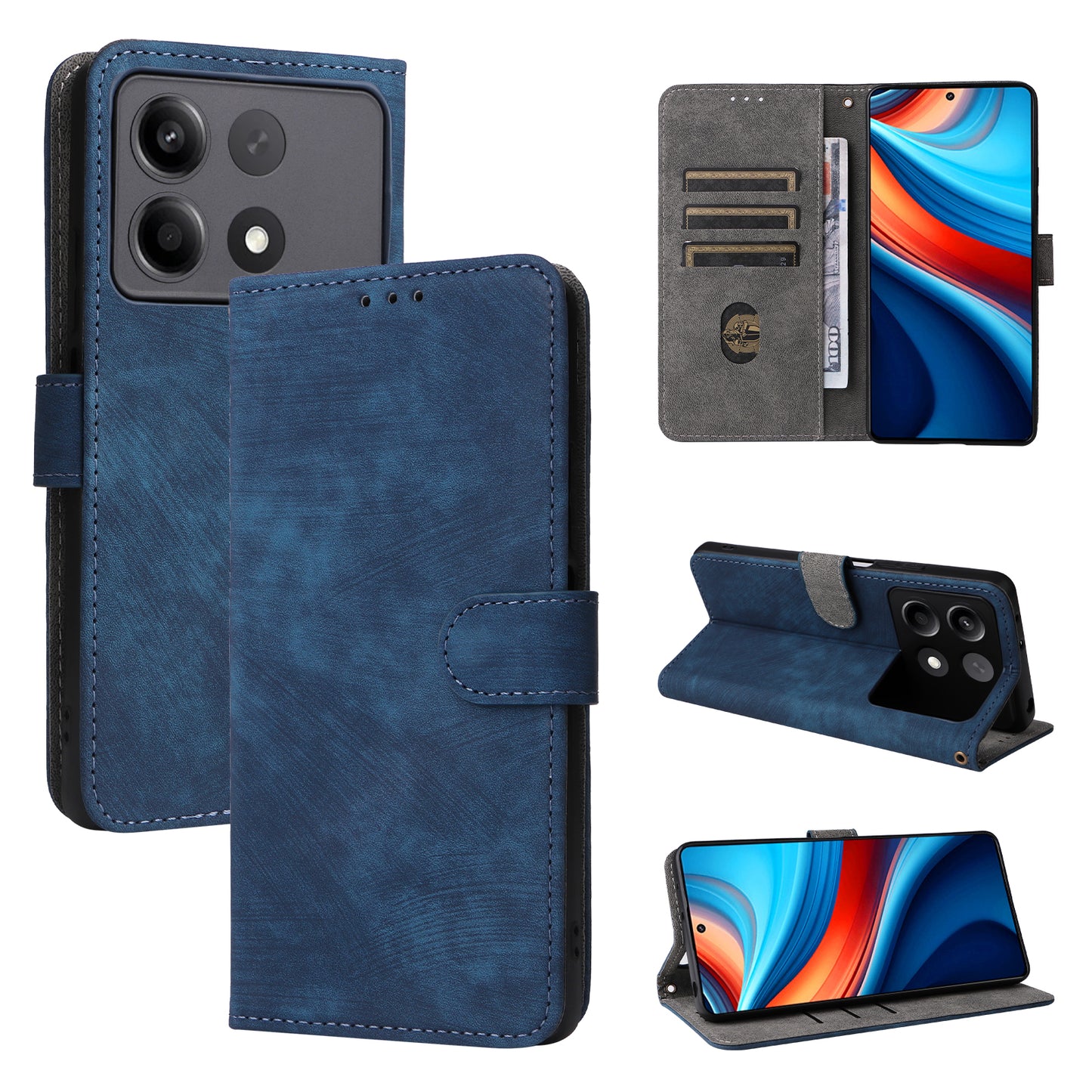 For Xiaomi Redmi Note 13R Pro 5G Case RFID Blocking Wallet PU Leather+TPU Phone Cover - Blue