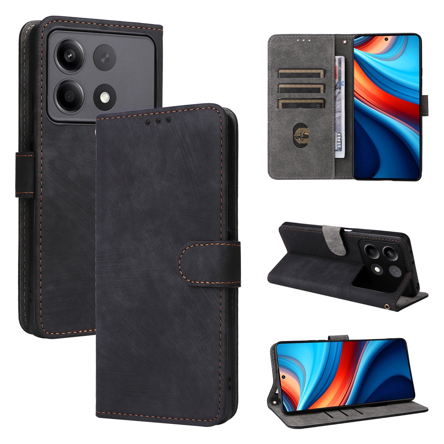 For Xiaomi Redmi Note 13R Pro 5G Case RFID Blocking Wallet PU Leather+TPU Phone Cover - Black