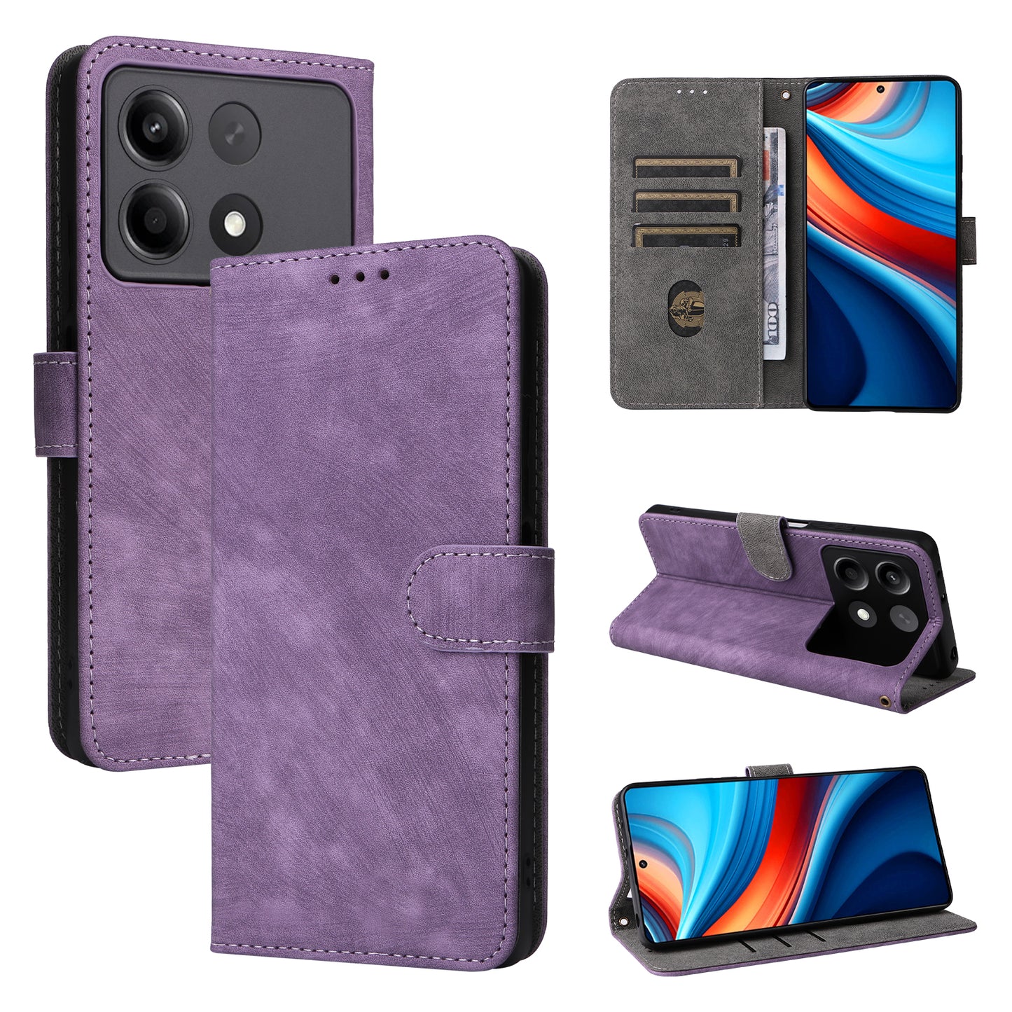 For Xiaomi Redmi Note 13R Pro 5G Case RFID Blocking Wallet PU Leather+TPU Phone Cover - Purple