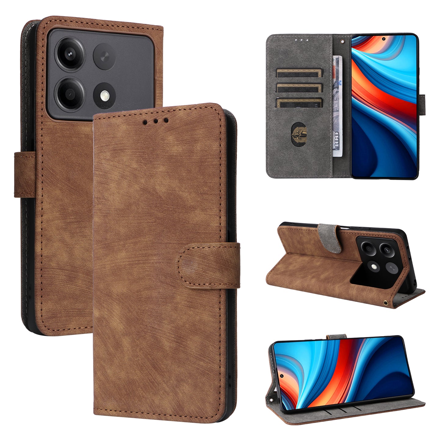 For Xiaomi Redmi Note 13R Pro 5G Case RFID Blocking Wallet PU Leather+TPU Phone Cover - Brown