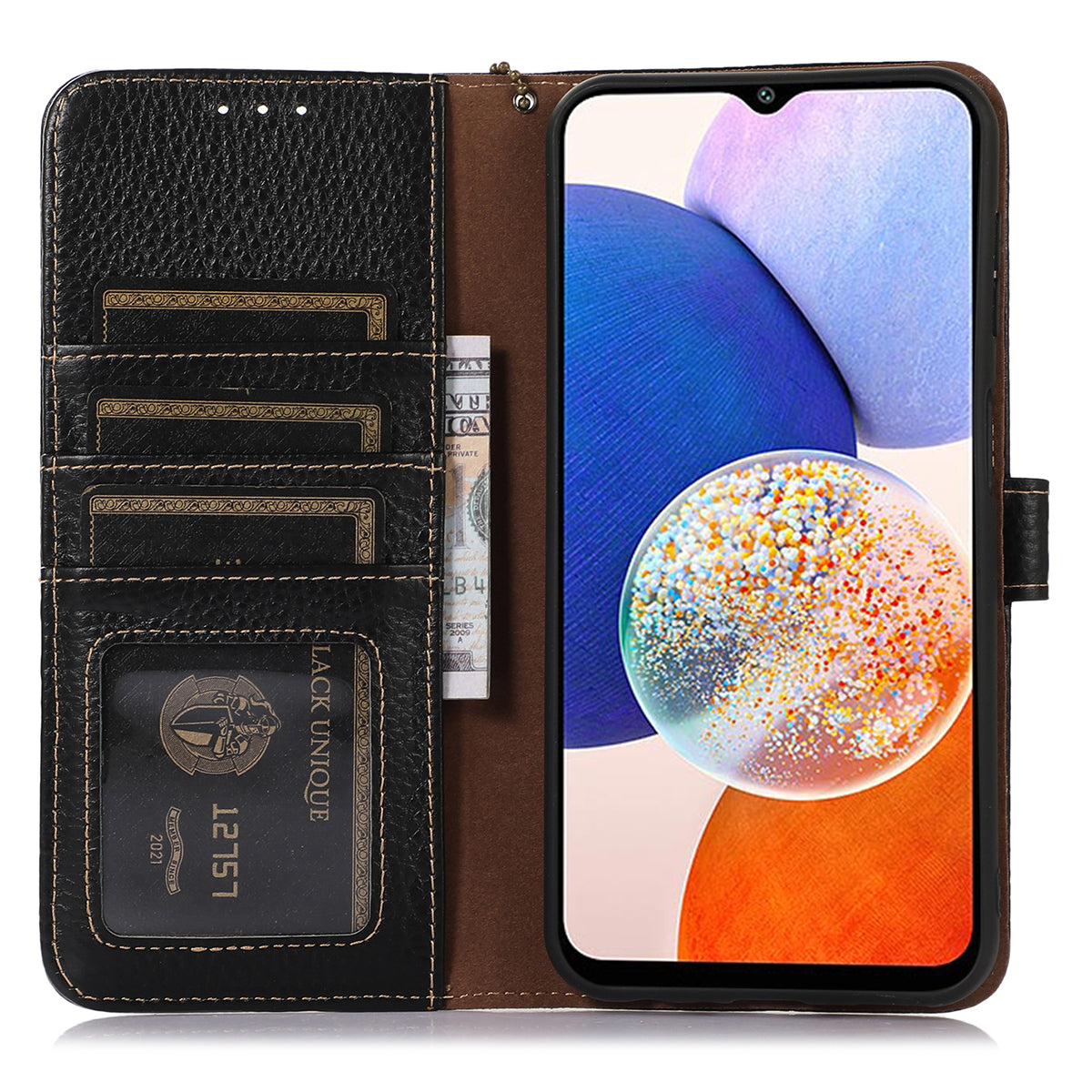 For Xiaomi Redmi Note 13R Pro 5G Genuine Cow Leather Phone Case with Card Slots - Black