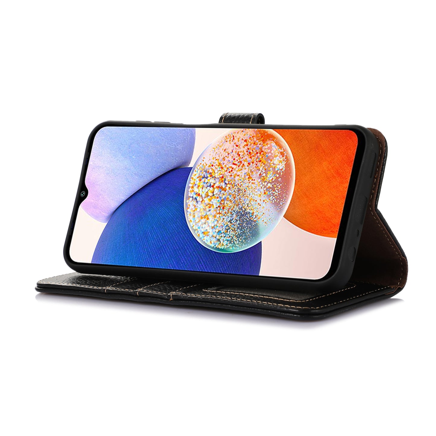 For Xiaomi Redmi Note 13R Pro 5G Genuine Cow Leather Phone Case with Card Slots - Black