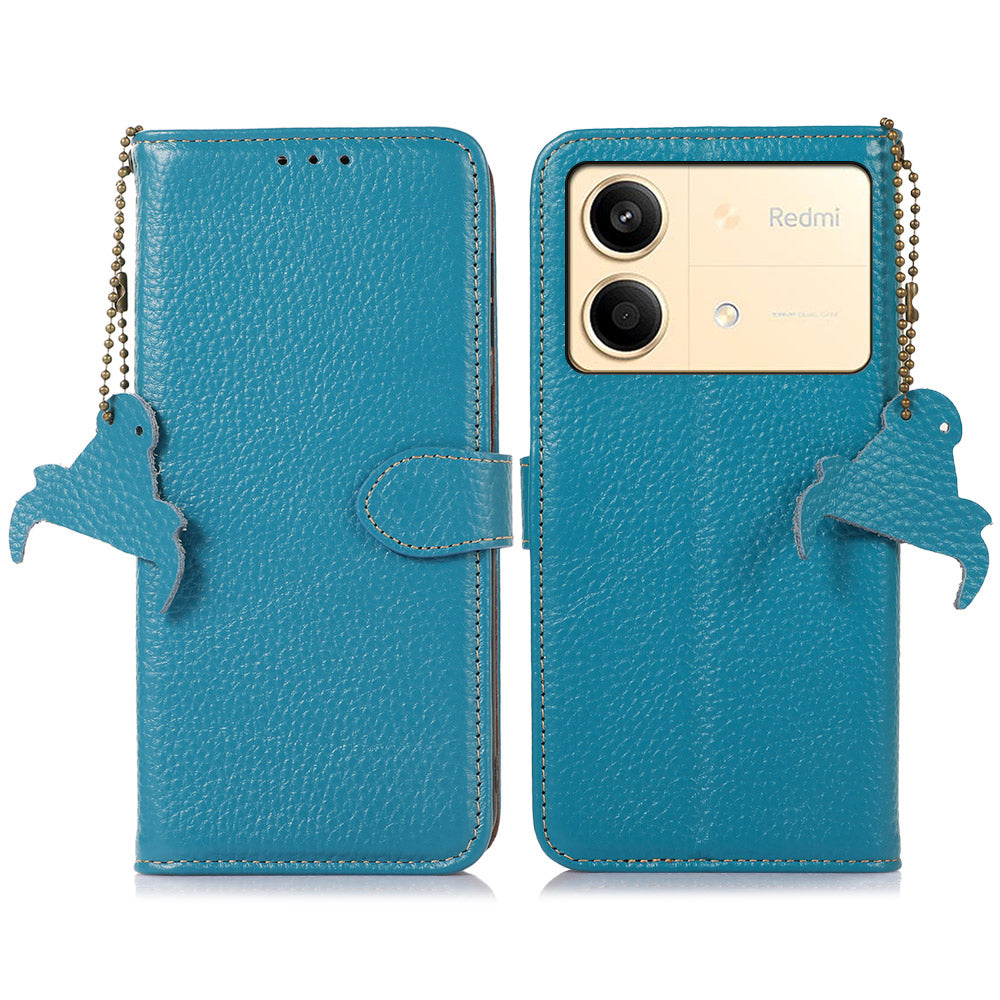 For Xiaomi Redmi Note 13R Pro 5G Genuine Cow Leather Phone Case with Card Slots - Blue