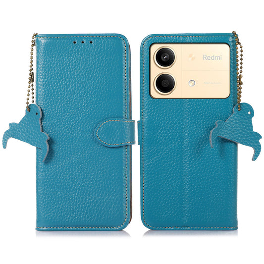 For Xiaomi Redmi Note 13R Pro 5G Genuine Cow Leather Phone Case with Card Slots - Blue