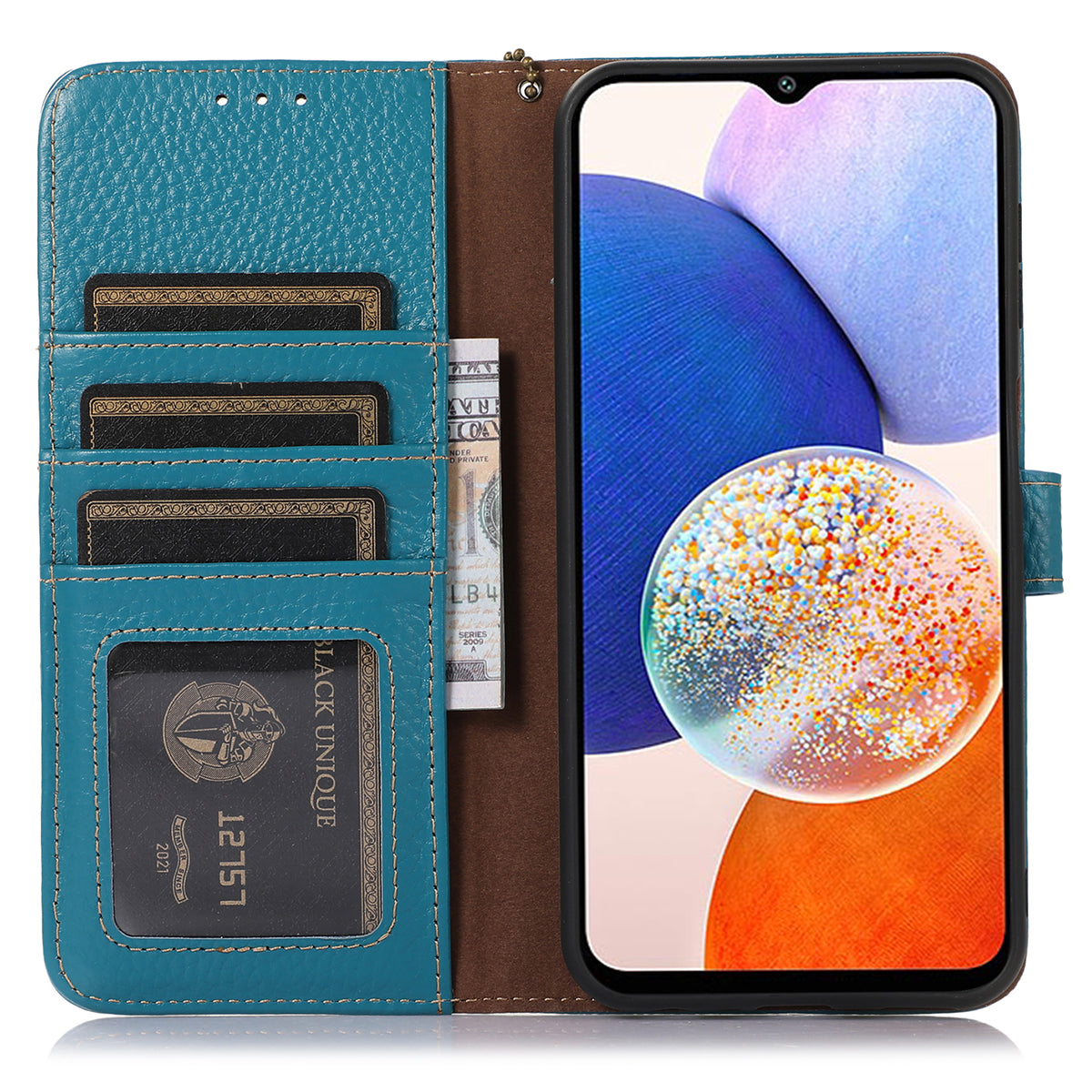 For Xiaomi Redmi Note 13R Pro 5G Genuine Cow Leather Phone Case with Card Slots - Blue