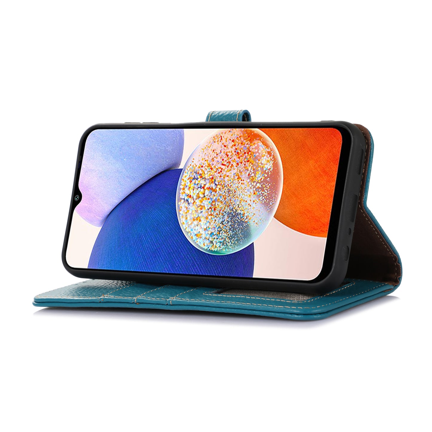 For Xiaomi Redmi Note 13R Pro 5G Genuine Cow Leather Phone Case with Card Slots - Blue