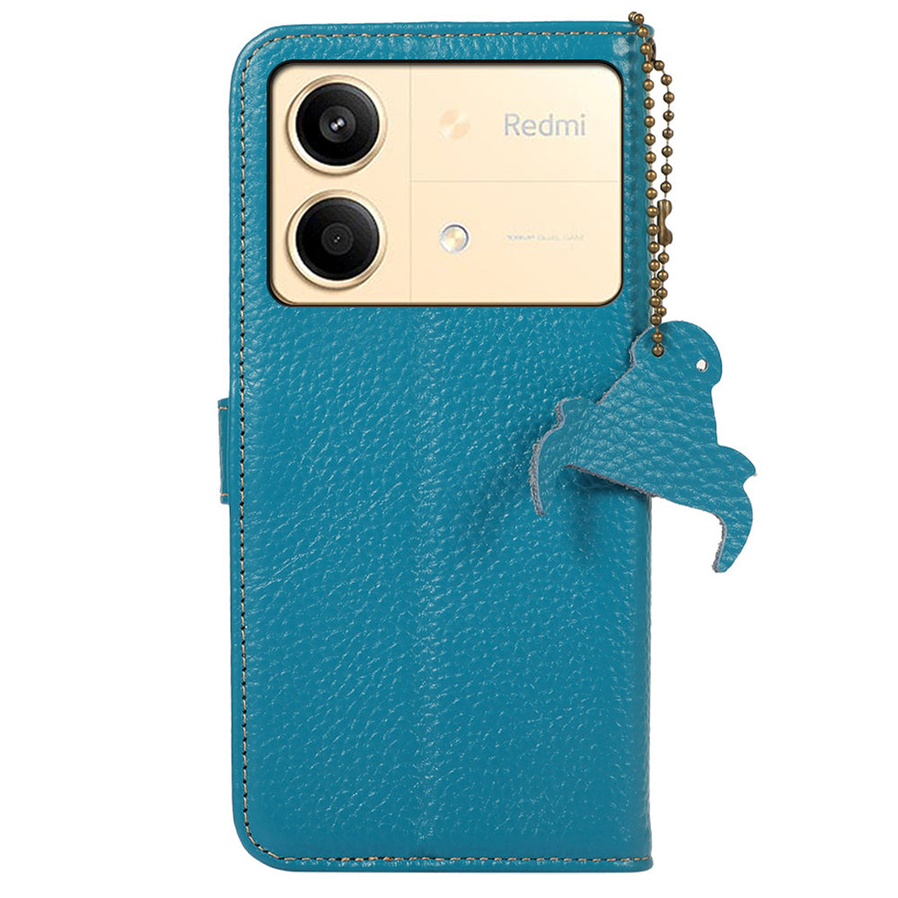For Xiaomi Redmi Note 13R Pro 5G Genuine Cow Leather Phone Case with Card Slots - Blue