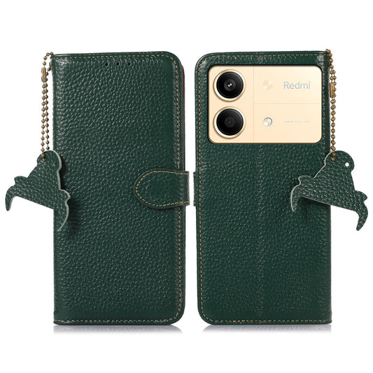 For Xiaomi Redmi Note 13R Pro 5G Genuine Cow Leather Phone Case with Card Slots - Green