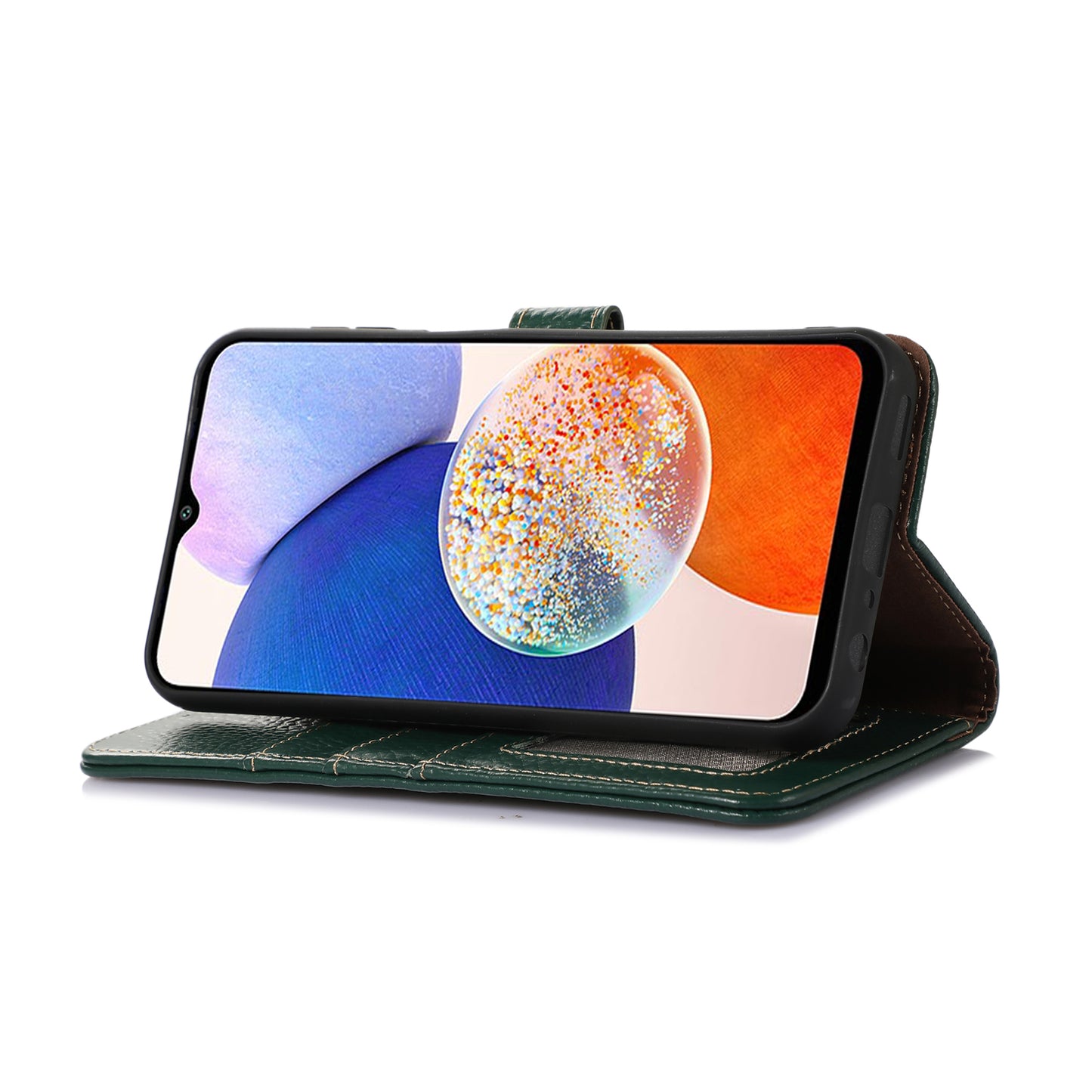 For Xiaomi Redmi Note 13R Pro 5G Genuine Cow Leather Phone Case with Card Slots - Green