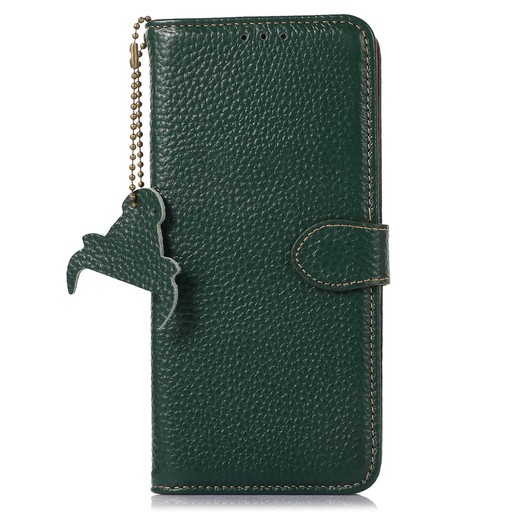 For Xiaomi Redmi Note 13R Pro 5G Genuine Cow Leather Phone Case with Card Slots - Green