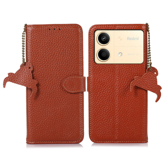 For Xiaomi Redmi Note 13R Pro 5G Genuine Cow Leather Phone Case with Card Slots - Brown