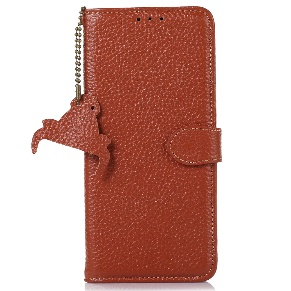 For Xiaomi Redmi Note 13R Pro 5G Genuine Cow Leather Phone Case with Card Slots - Brown