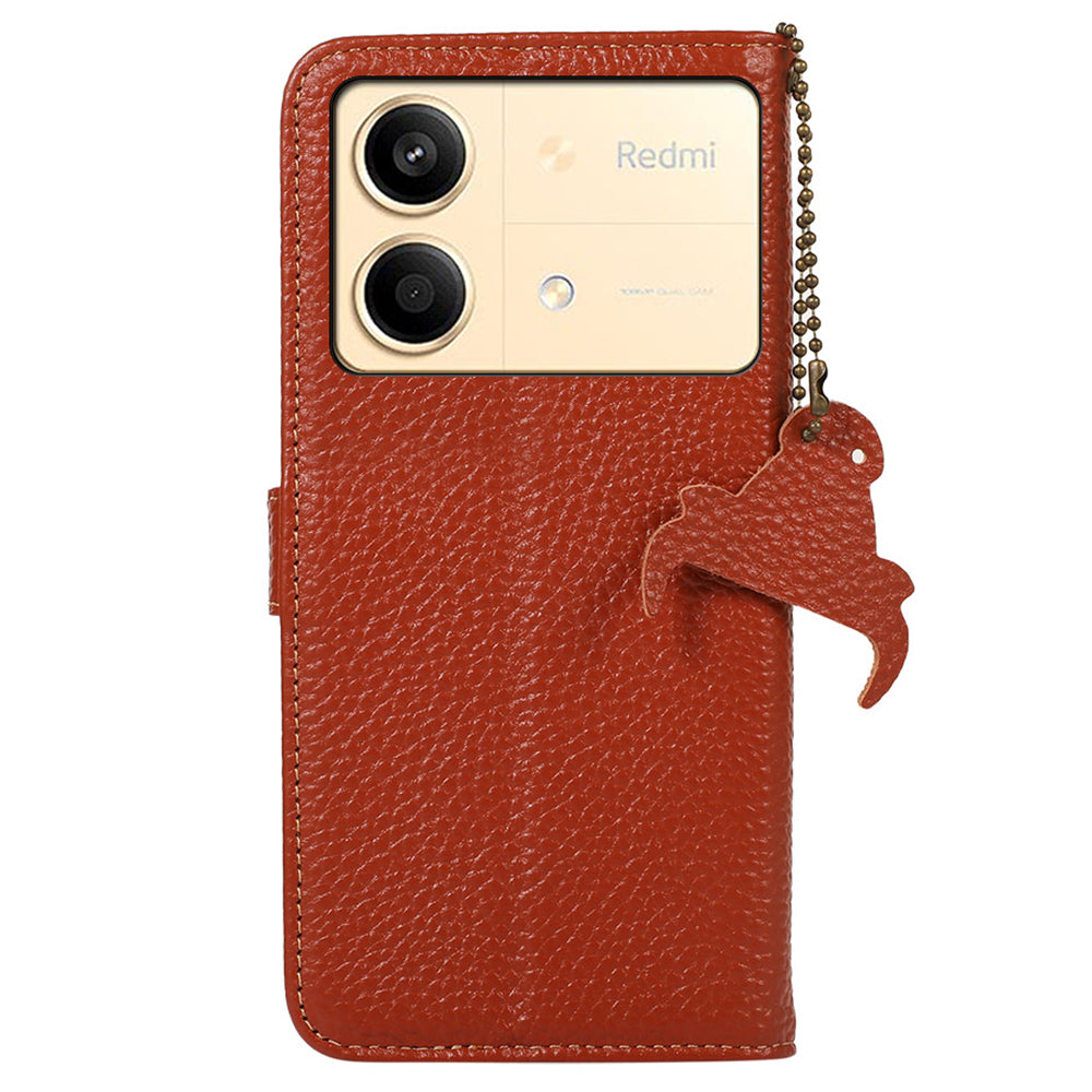 For Xiaomi Redmi Note 13R Pro 5G Genuine Cow Leather Phone Case with Card Slots - Brown