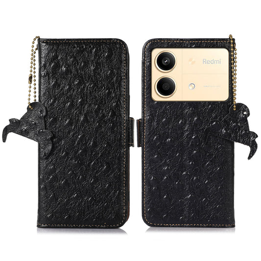 For Xiaomi Redmi Note 13R Pro 5G Wallet Case RFID Blocking Genuine Cow Leather Cover - Black