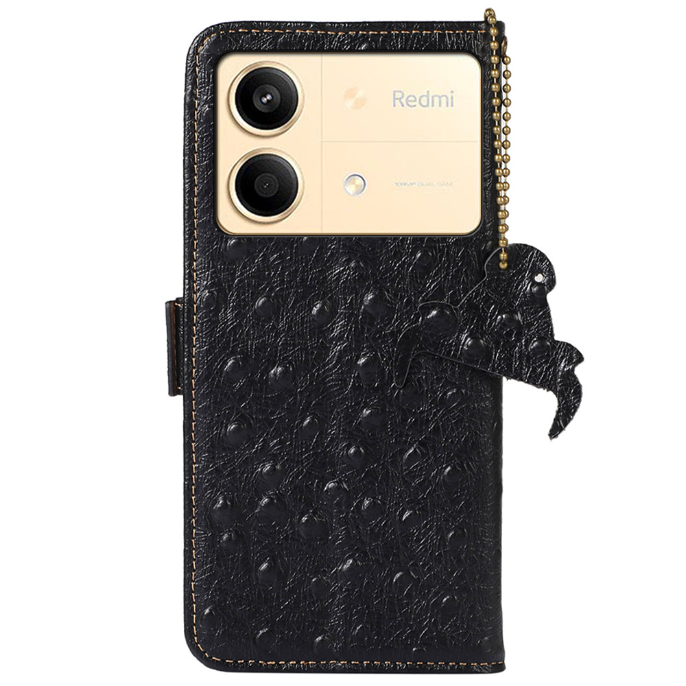 For Xiaomi Redmi Note 13R Pro 5G Wallet Case RFID Blocking Genuine Cow Leather Cover - Black