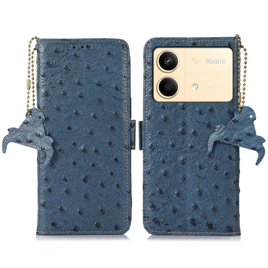 For Xiaomi Redmi Note 13R Pro 5G Wallet Case RFID Blocking Genuine Cow Leather Cover - Blue