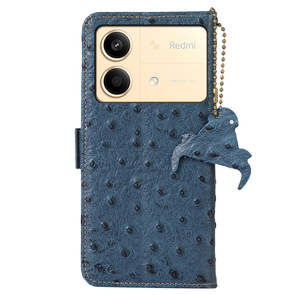For Xiaomi Redmi Note 13R Pro 5G Wallet Case RFID Blocking Genuine Cow Leather Cover - Blue