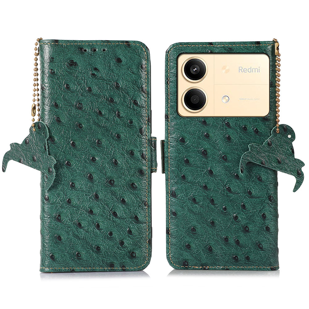 For Xiaomi Redmi Note 13R Pro 5G Wallet Case RFID Blocking Genuine Cow Leather Cover - Green