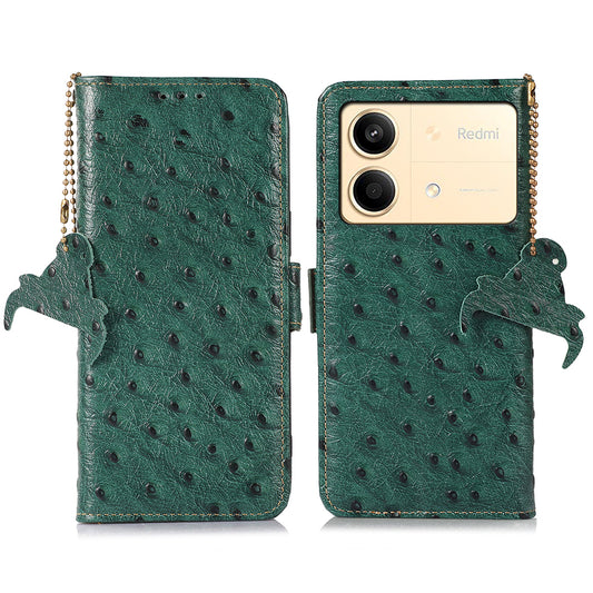 For Xiaomi Redmi Note 13R Pro 5G Wallet Case RFID Blocking Genuine Cow Leather Cover - Green