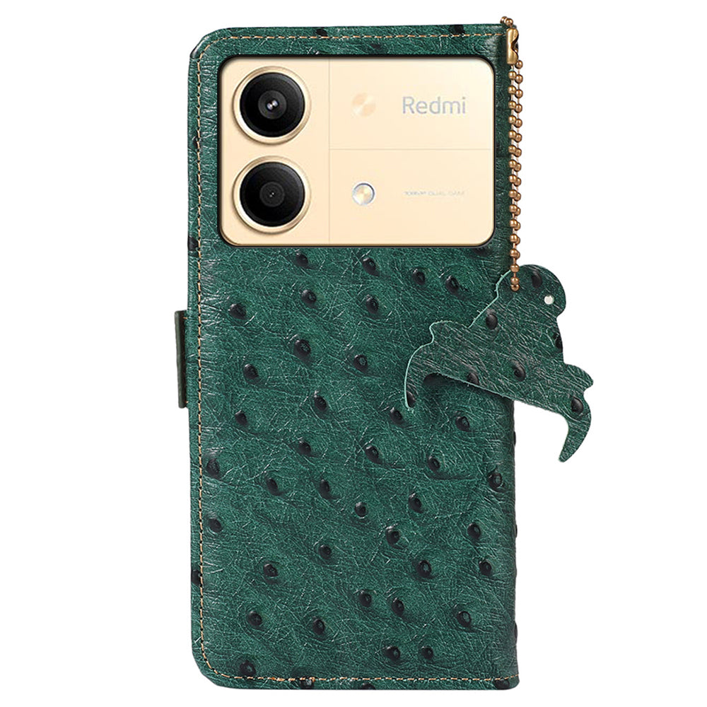 For Xiaomi Redmi Note 13R Pro 5G Wallet Case RFID Blocking Genuine Cow Leather Cover - Green
