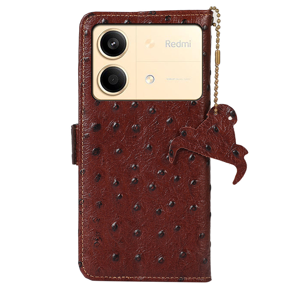 For Xiaomi Redmi Note 13R Pro 5G Wallet Case RFID Blocking Genuine Cow Leather Cover - Coffee