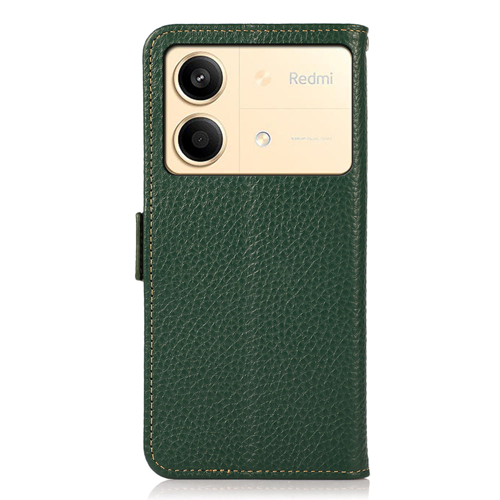 KHAZNEH For Xiaomi Redmi Note 13R Pro 5G Genuine Cow Leather Case RFID Blocking Protection Phone Cover - Green