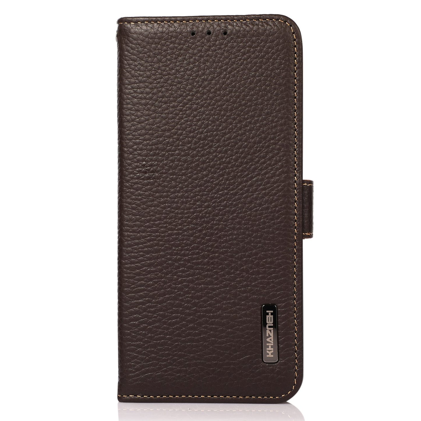 KHAZNEH For Xiaomi Redmi Note 13R Pro 5G Genuine Cow Leather Case RFID Blocking Protection Phone Cover - Brown