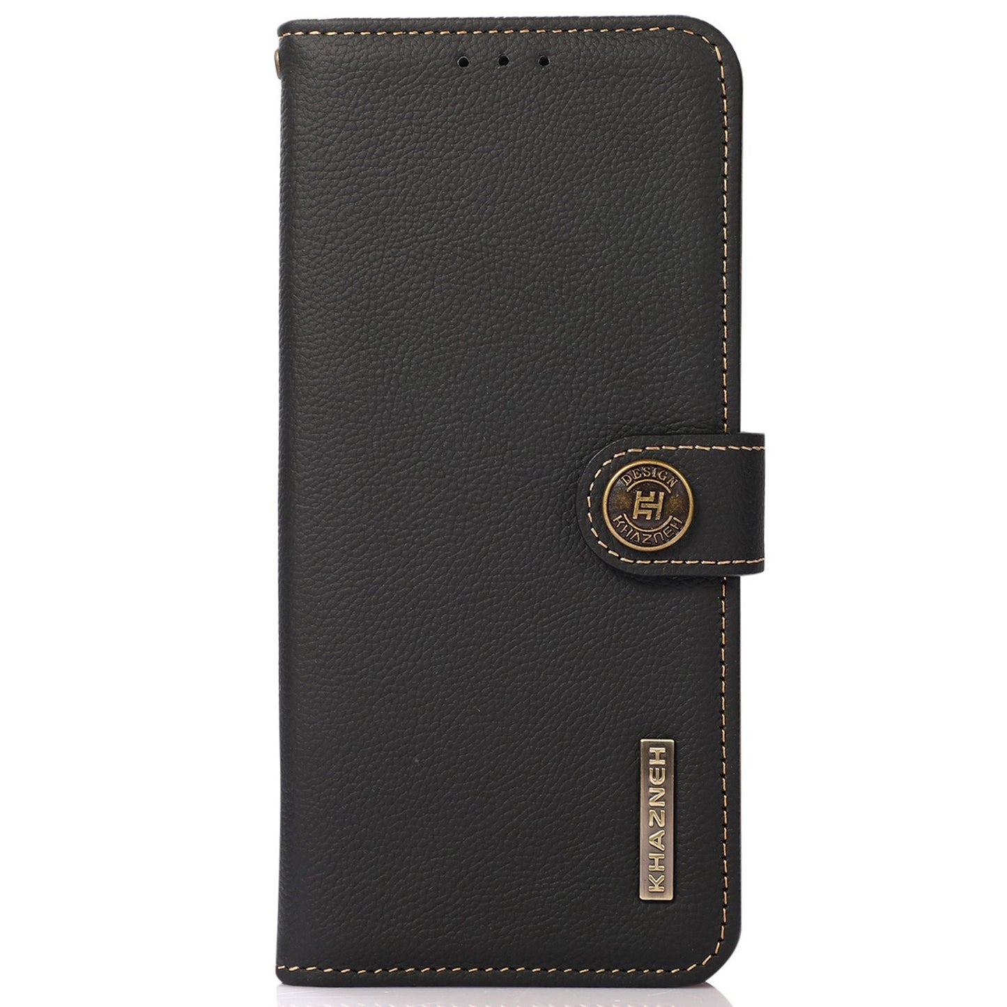 KHAZNEH For Xiaomi Redmi Note 13R Pro 5G Genuine Cow Leather Phone Case RFID Blocking Card Slots Cover - Black