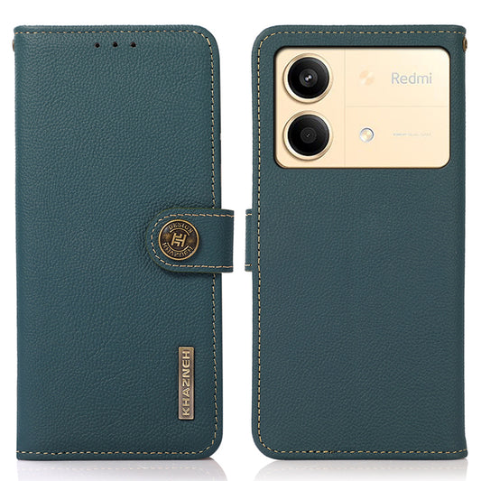 KHAZNEH For Xiaomi Redmi Note 13R Pro 5G Genuine Cow Leather Phone Case RFID Blocking Card Slots Cover - Green