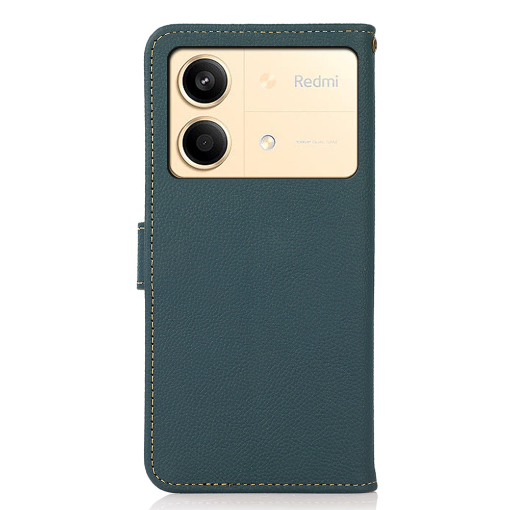 KHAZNEH For Xiaomi Redmi Note 13R Pro 5G Genuine Cow Leather Phone Case RFID Blocking Card Slots Cover - Green